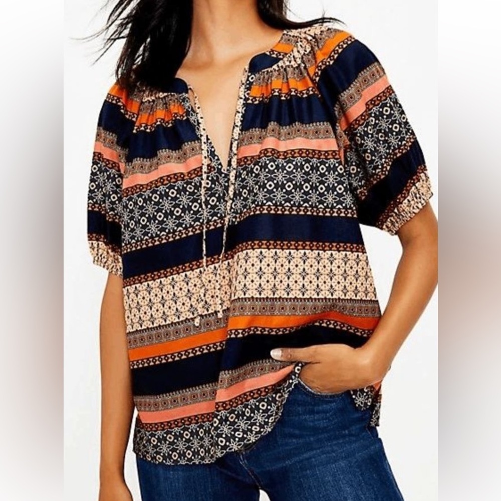 The loft tribal blouse xs women’s black/orange‎